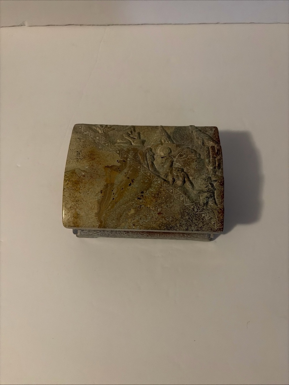 Carved Soapstone Lidded Trinket Box Intricate Carved Design HEAVY 5.5 X 2.25”